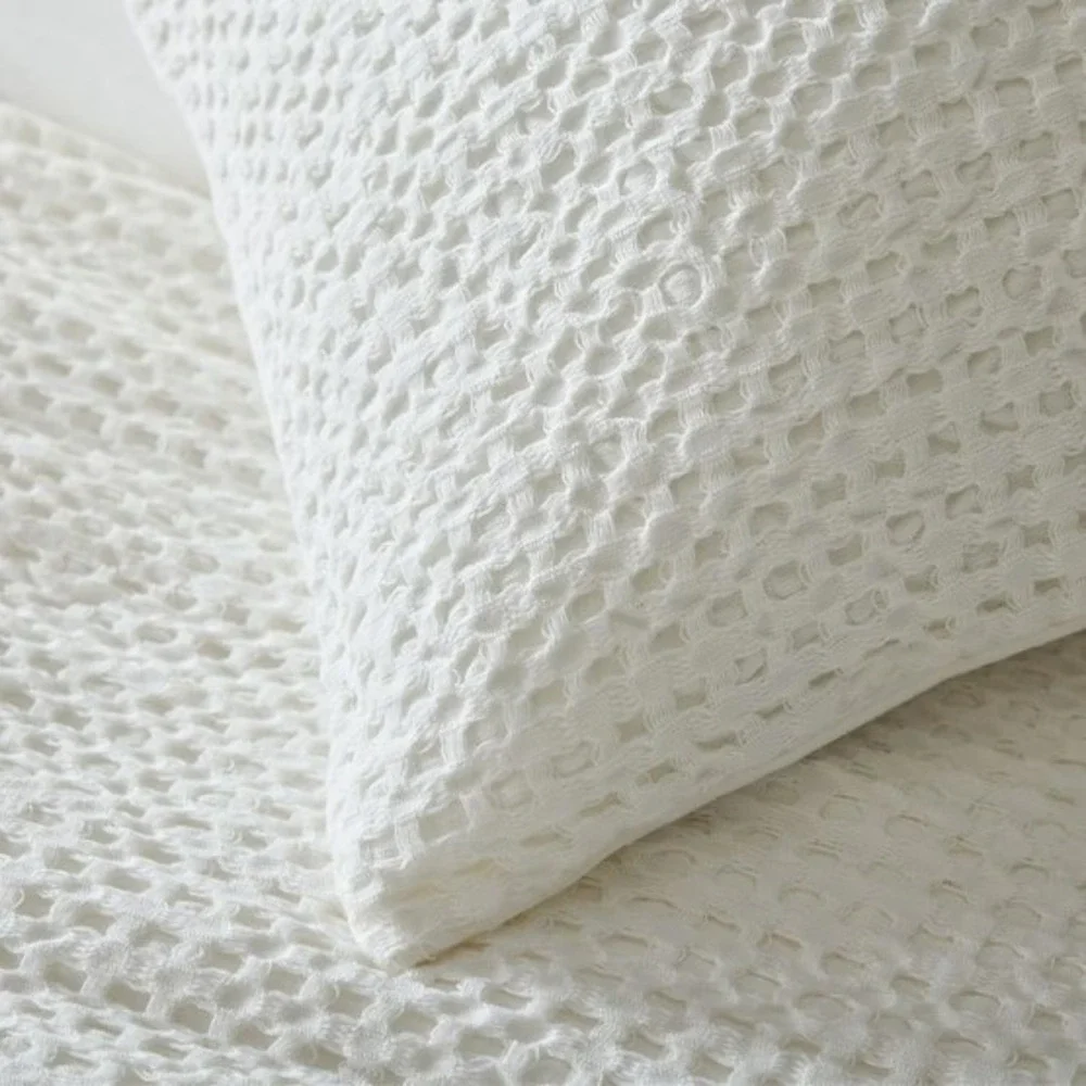 West Elm STANDARD Pillow Shams Cotton Waffle in White Textured Set Pair 2